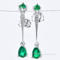 S925 Silver Colgando Pendientes de gota cultivados Emerald Stone